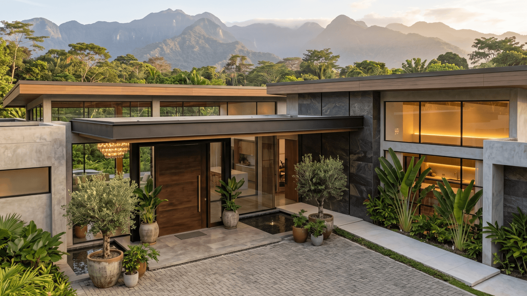 Visual konsep rumah modern di lingkungan tropis